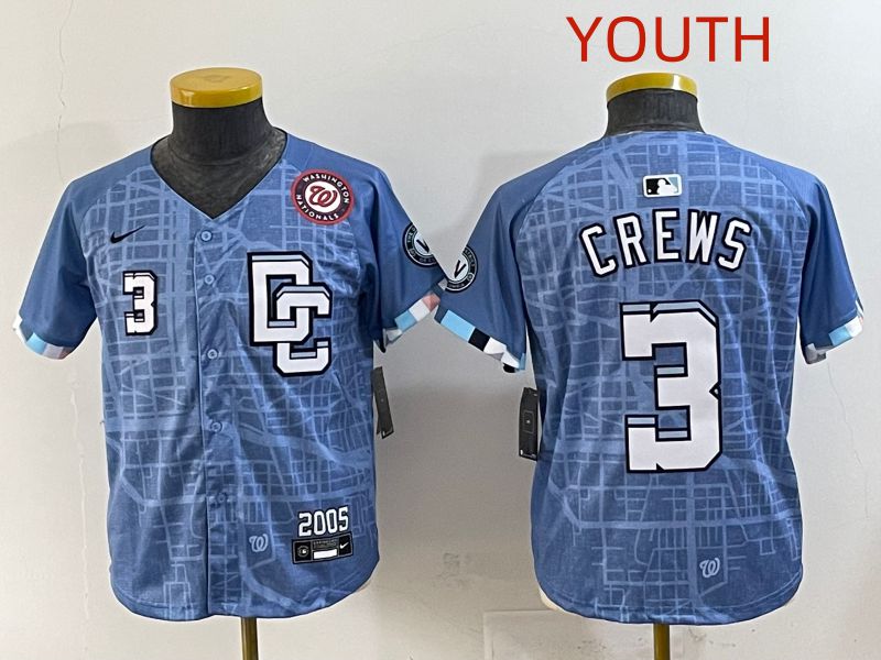 Youth 2025 Washington Nationals #3 Crews Blue Joint Name Nike MLB Jersey style 6